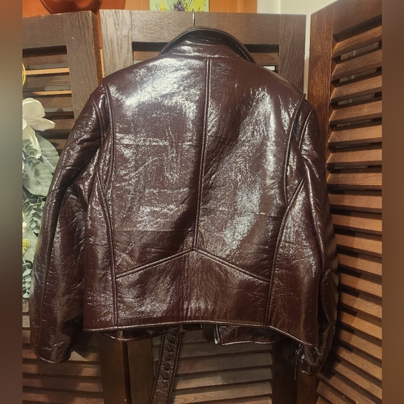 Blank NYC Shiny Dark Brown Cropped Biker Jacket - Picture 5 of 5